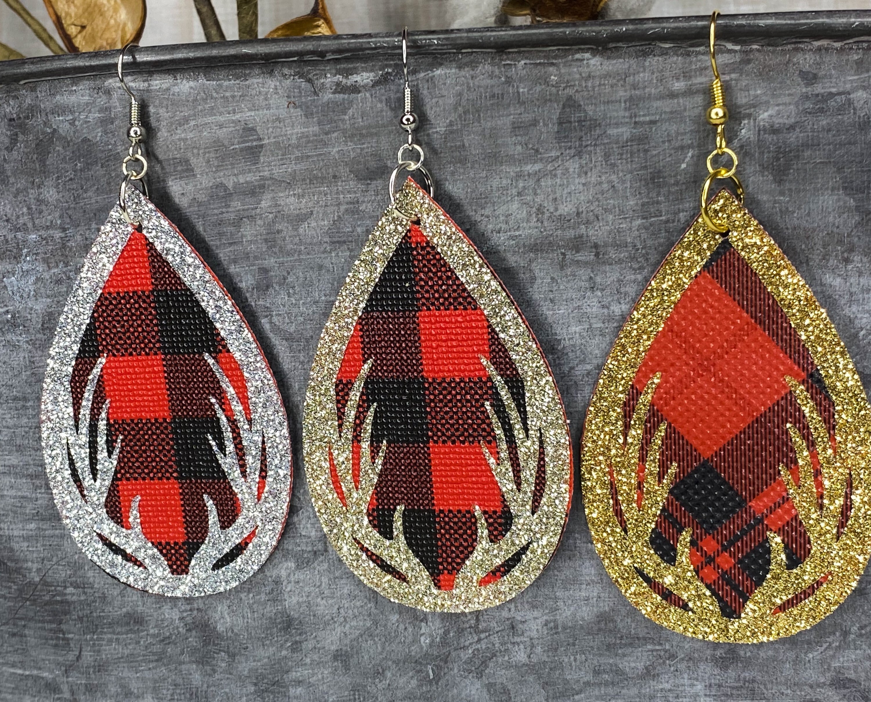 Single Layer Buffalo Plaid Reindeer Antlers Faux Leather | Etsy