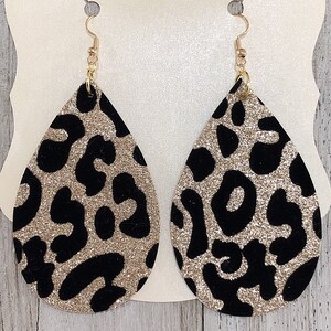 Oro brillo leopardo Lágrima lágrima de cuero pendientes * Joyería * plata y oro imagen 1