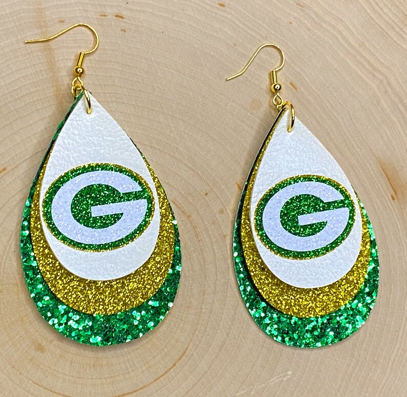 Green Bay Packers Faux Leather Earrings Sports Earrings Etsy