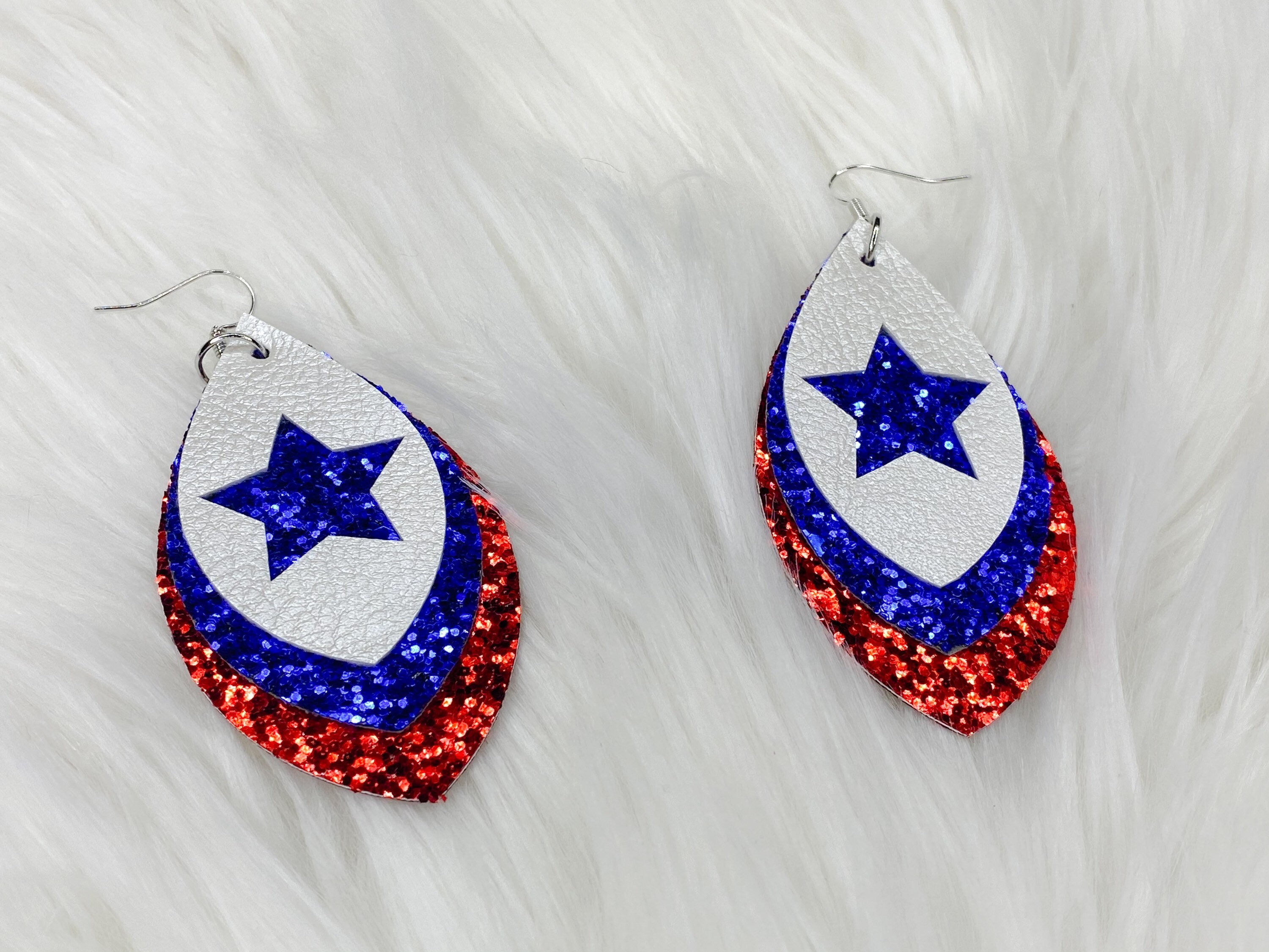 Triple Layer American Flag Faux Leather Earrings Independence Day