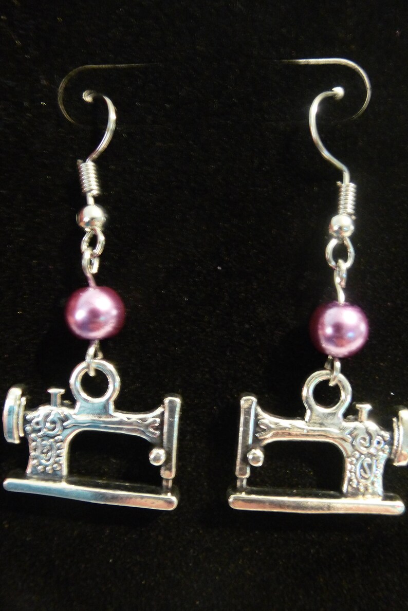 Vintage Style Sewing Machine Earrings Gift for Quilter Silver Etsy