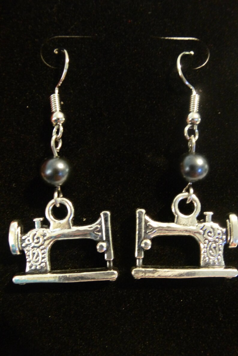 Vintage Style Sewing Machine Earrings Gift for Quilter Silver Etsy