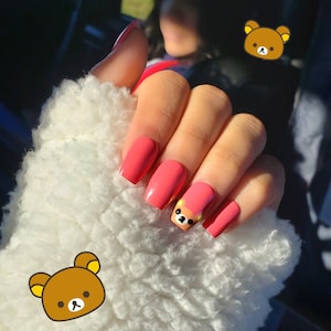 Kawaii Bear Custom Color Press On Nails