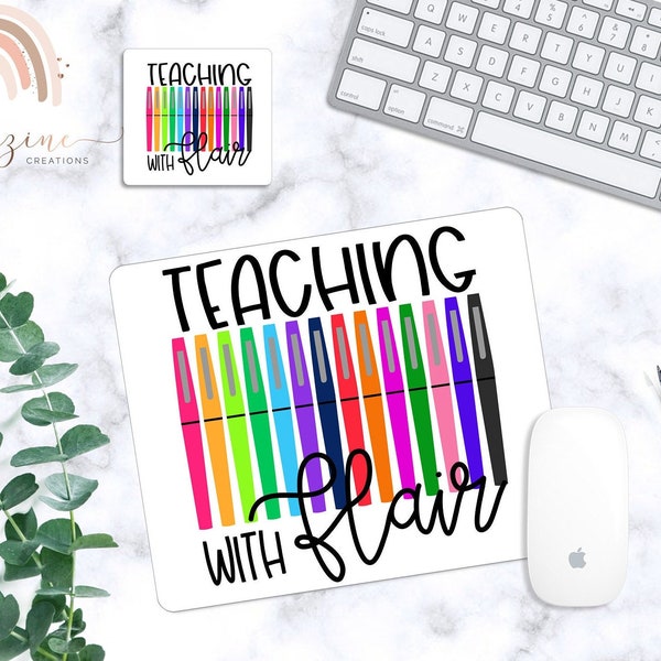 Teaching with Flair Mouse Pad and Coaster Set | Teacher Gift | Flair Pens | Custom Gift | Teacher Appreciation