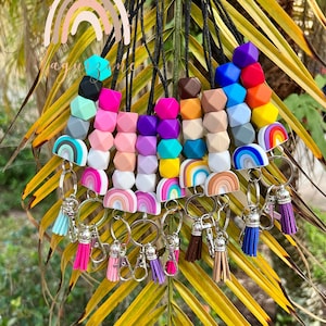 Teacher Boho Rainbow Beaded Lanyard Badge Holder | Teacher Gift | Silicone Beads | Teacher Life | Gradient