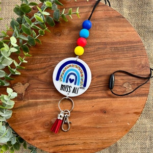 Boho Rainbow Beaded Lanyard | Personalized RBT Teacher Badge Holder
