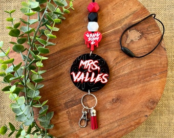 Bad Bunny Teacher Lanyard | Beaded Silicone, Acrylic Badge Holder