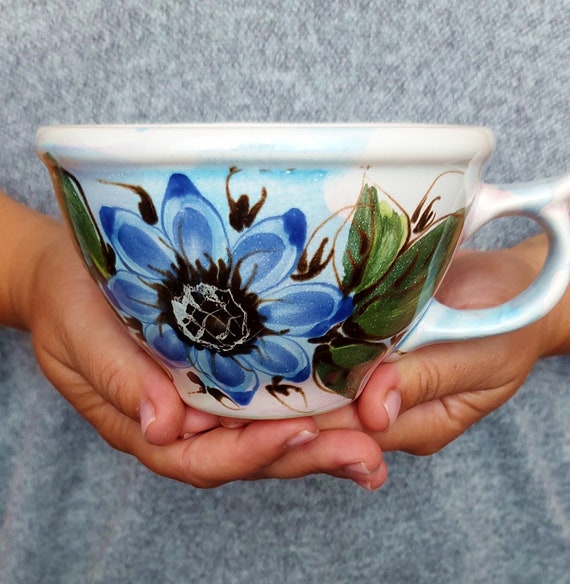 Flower Pottery Mug Hand Thrown Pottery Tea Mug Pottery Pottery Etsy