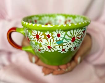 Green Stoneware Mug Pottery mug ceramic mug, big mug, large coffee mug, coffee mug, Large Ceramic Mug, Handmade ceramic mug, drinking mug