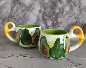 SET Handmade ceramic mug Avocado ceramic coffee  mug large ceramic mug  earthenware coffee mug  pottery mug christmas gift  18 fl.oz.