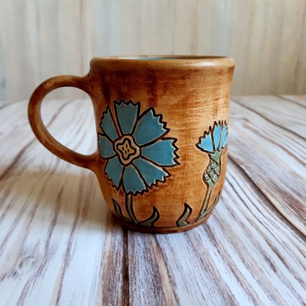 Flower cup Pottery mug Ethno mug Coffee cup Rustic mug Brown cup Pottery cup Ceramic cup Clay Tea cup Coffee Mug Ceramic mug Thrown mug