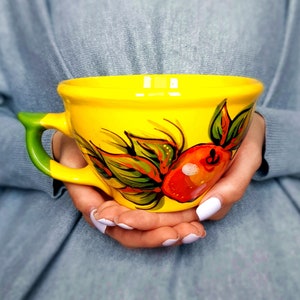 Yellow cup Apple cup Ceramic cup Pottery mug Tea cup Flower mug Coffee Mugs pottery mug Ceramic mug Colorful mug Pottery cup Christmas mug 3 image 1
