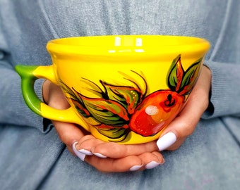 Yellow cup Apple cup Ceramic cup Pottery mug Tea cup Flower mug Coffee Mugs pottery mug Ceramic mug Colorful mug Pottery cup Christmas mug 3