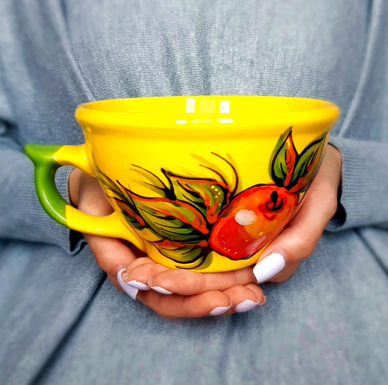 Yellow cup Apple cup Ceramic cup Pottery mug Tea cup Flower mug Coffee Mugs pottery mug Ceramic mug Colorful mug Pottery cup Christmas mug 3 image 1