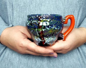 Ceramic mug Tree cup Coffee Pottery mug Colorful mug Ceramic cup Tea cup Purple cup Spring mug Coffee Mug mothers day gift mugs pottery