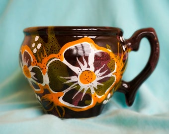 Pottery mug Ceramic cup Purple Pottery mug Tea cup Flower mug Coffee Mugs Ceramic mug Black mug Pottery cup Housewarming Сhristmas gift