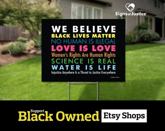 Creemos en el letrero de patio // 2 caras // El original // Black Lives Matter // Negocios de propiedad negra // Césped - Signo de protesta