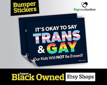 It's Okay to Say Trans & Gay Bumper Sticker // 6”x4.5” // Protective Gloss Layer  // Human Rights // Social Justice Car Decal