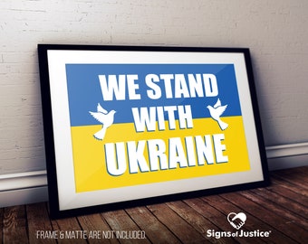 Estamos con la impresión de cartulina de Ucrania // 2 caras // Brillante // Signo de protesta // Impresión de arte // Resistencia // Justicia social