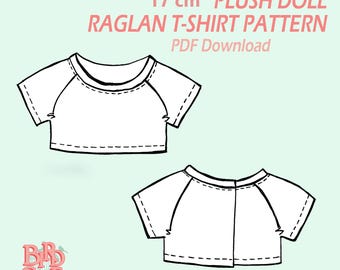 T-shirt raglan pour poupée en peluche de 17 cm. Fichier PDF