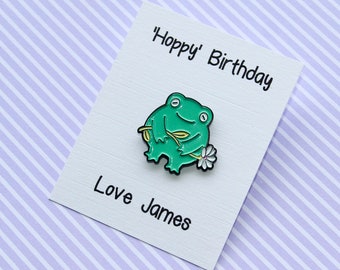 Happy Birthday Frog Enamel Pin Badge, Frog gift idea