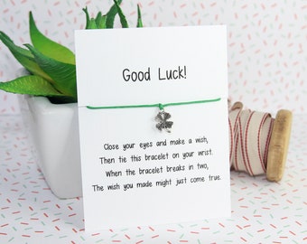 Good Luck Wish Bracelet, Four Leaf Clover, Good Luck Charm Bracelet