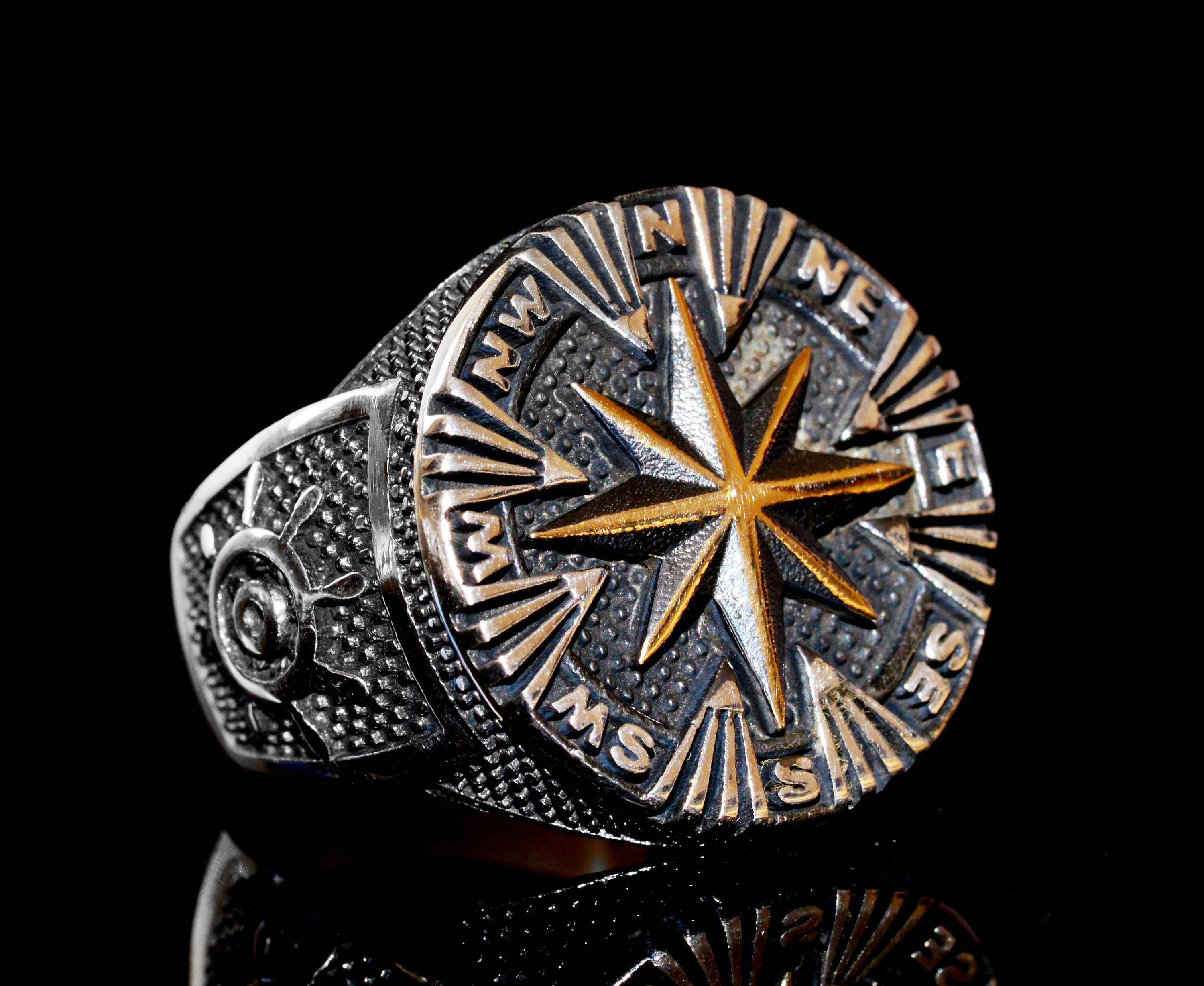 Sterling Silver Men Ring Compass Ring Personalized Ring Etsy