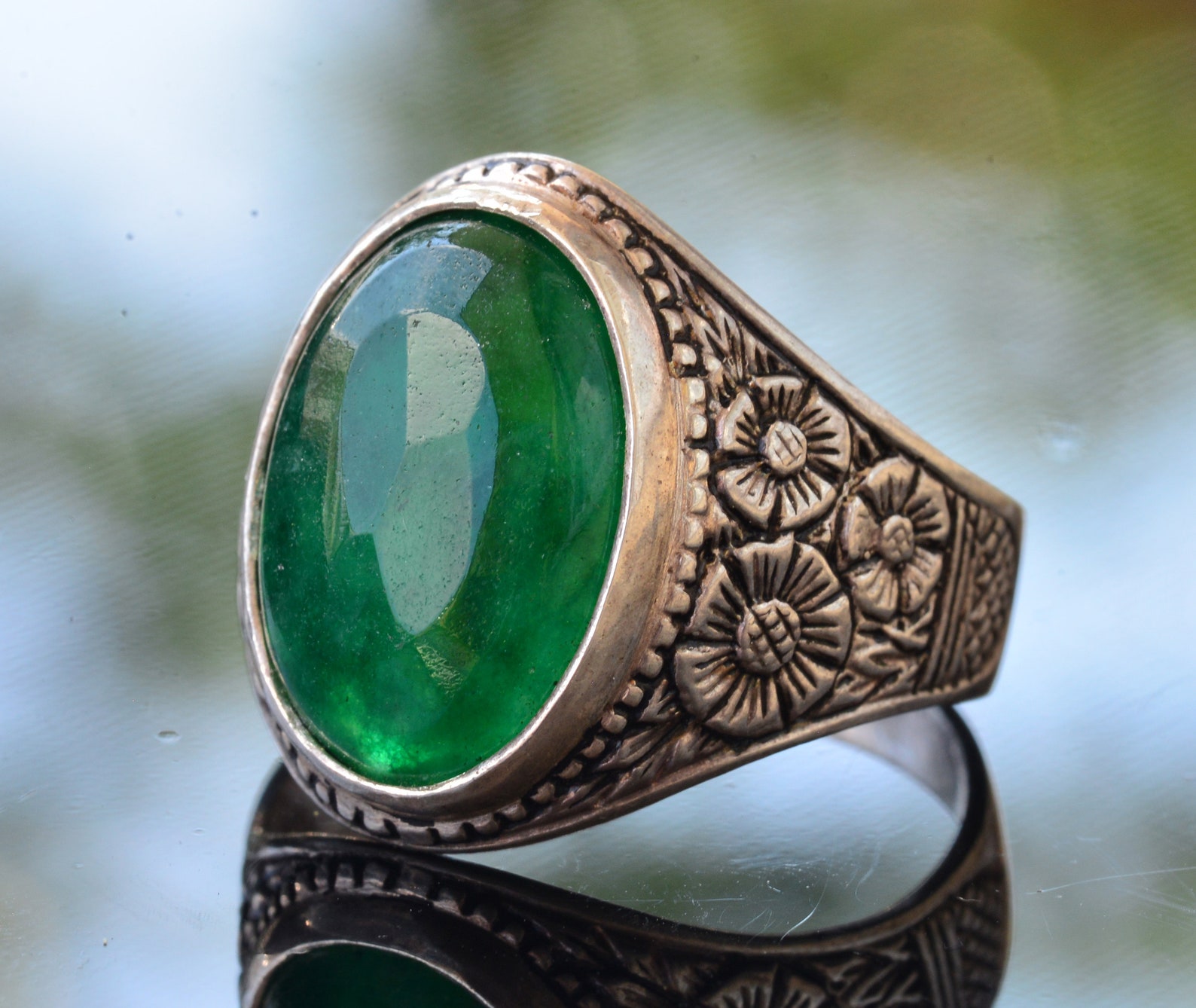 Sterling Silver Mens Rings Real Natural Emerald Stone Etsy