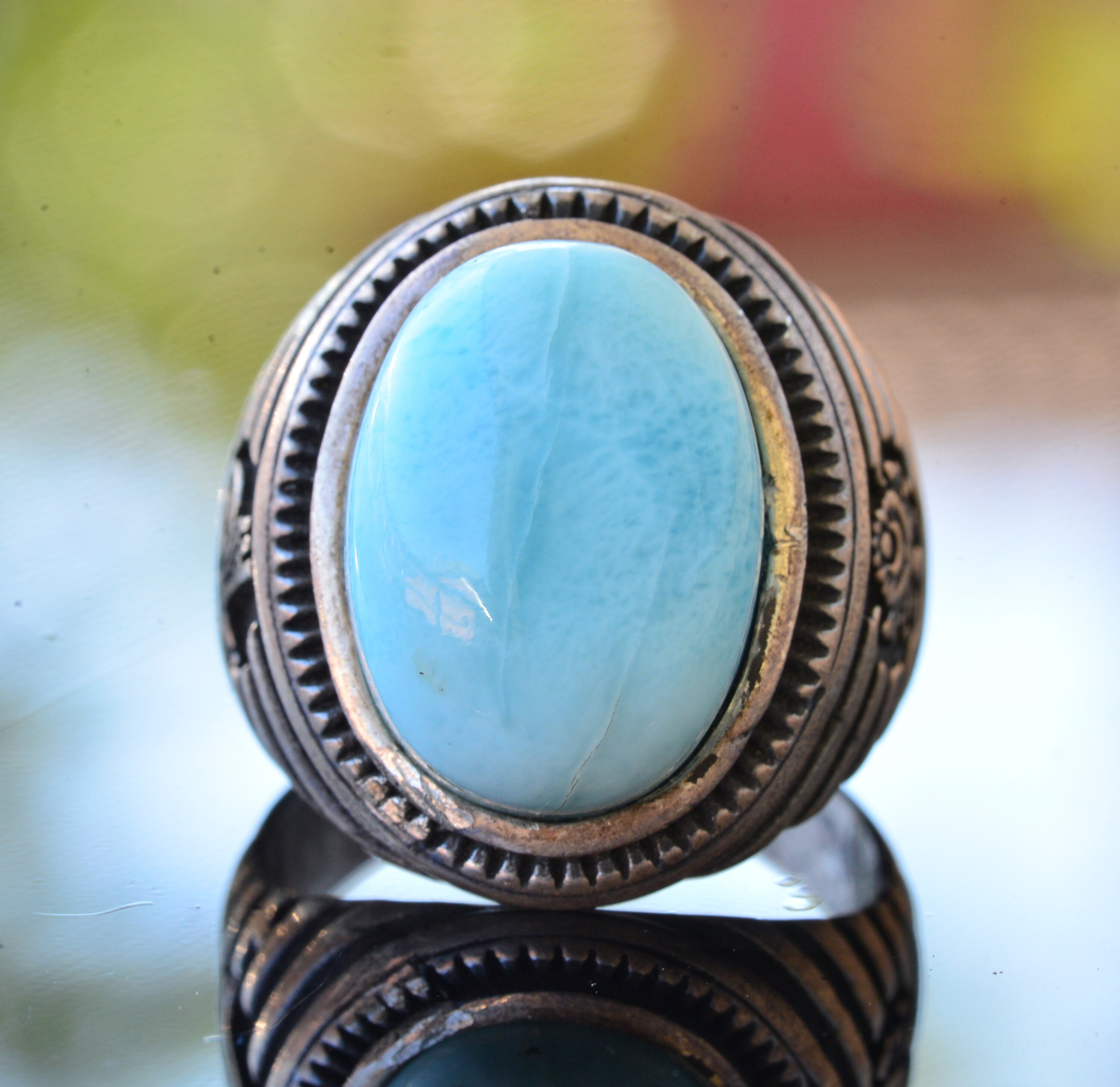 Unique Mens Ring Sterling Silver Men Ring Larimar Stone 925 Etsy