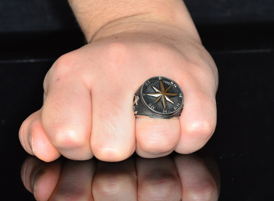 Sterling Silver Men Ring Compass Ring Personalized Ring Etsy