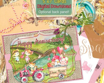 5x7 Anniversary Love Farm Tractor Card, Horizontal Printable Anniversary Card, Digital Anniversary Card