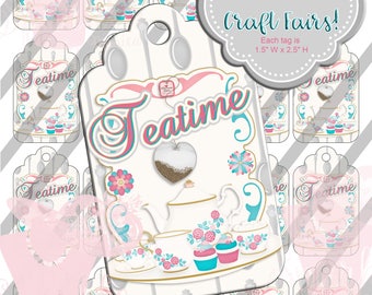 Teatime Romantic Heart Gift Tags 2.5 x 1.5, Scalloped Tea Party Labels, Digital Valentine Labels,Printable Tags: Instant Download