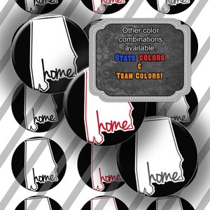 Bbg Alabama Home Map, kleurenmix zwart rood grijs wit, flesdopafbeeldingen, 1 inch (25 mm) cirkels, 4 x 6 vel: direct downloaden