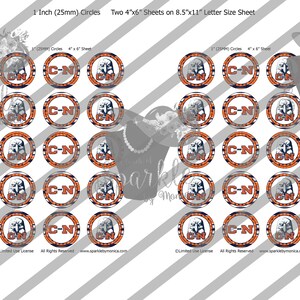 25mm 1 Inch Orange Blue Eagles Bottle Caps, Jefferson City Tennessee, TN Bottle Cap Digital Images, 4 x 6 Sheet: Instant Download image 2