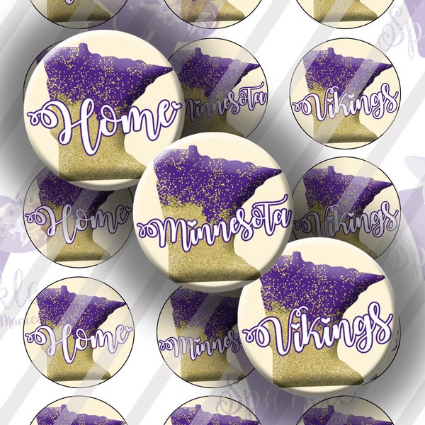 Minnesota Vikings Home Map Bottle Caps, MN Vikings Purple Gold Glitter BCI, 1 Inch (25mm) Circles, 4 x 6 Sheet: Instant Download