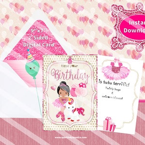 5x7 Latina Ballerina Unicorn Birthday Card-Instant Download
