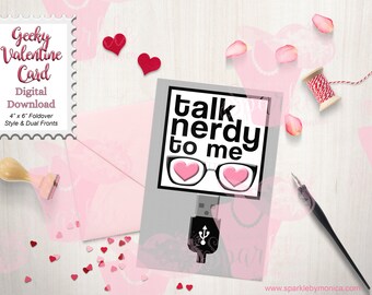4x6 Biglietto Talk Nerdy to Me Girl, Biglietto di San Valentino Geeky, Biglietto stampabile, Biglietto di San Valentino digitale