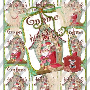 Gnome for the Holidays, Christmas Gnomes, Holiday Jewelry Tags, Digital ATC, Digital Earring Cards, Digital Christmas Tags: Instant Download