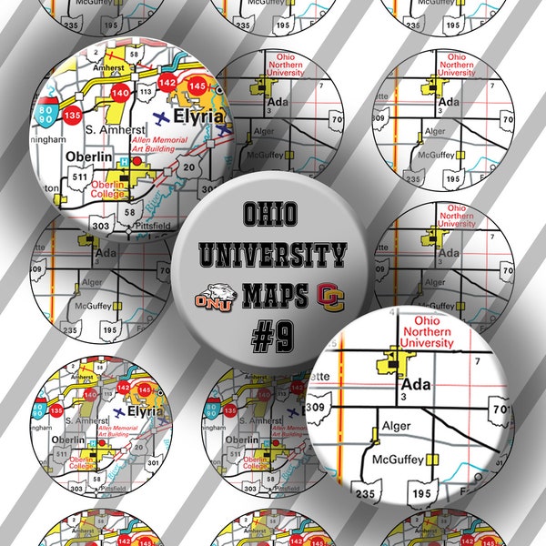 25mm Ohio University Maps #9: Ada, Oberlin College, Ohio Northern University- 1 Inch Circles- INSTANT DOWNLOAD