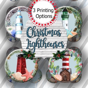 18mm Christmas Lighthouse Bottle Caps, 18mm Circles 4x6 Sheet, Digital BCIS: Instant Download