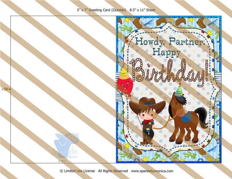 5x7 Cowboy Birthday Card, Boy's Birthday Card, Printable Birthday Card, Digital Birthday Card - Etsy