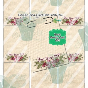 Business ATC, Vintage Leinen Pink Floral, Digital ATC, Digitale Ohrring Karten: Sofortiger Download