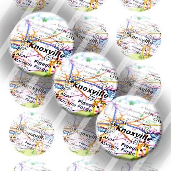 Knoxville Tennessee Map, TN Bottle Cap Images, 1 Inch (25mm) Circles, 4 x 6 Digital Collage Sheet: Instant Download