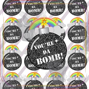 2 x 2.5" Black Glitter You're Da Bomb Gift Tags, Bath Bomb Labels, Digital Tags,Printable Bomb Tags: Instant Download