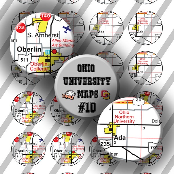 20mm Small Ohio University Maps #10: Ada, Oberlin College, Ohio Northern University- INSTANT DOWNLOAD