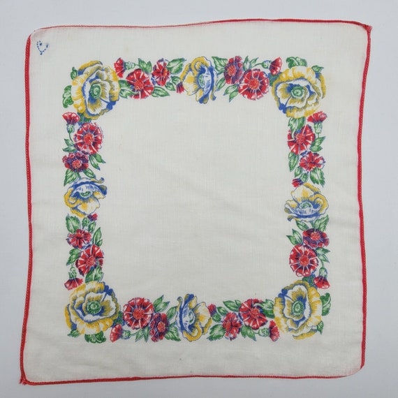 Vtg White Hankie Handkerchief Cottage Garden Flor… - image 1