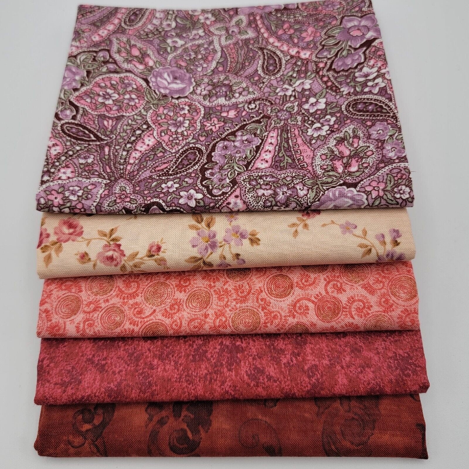 Cotton Fabric Fat Quarter Bundle Lot Of 5 Red Maroon Purple Mixed 18 X 22  READ