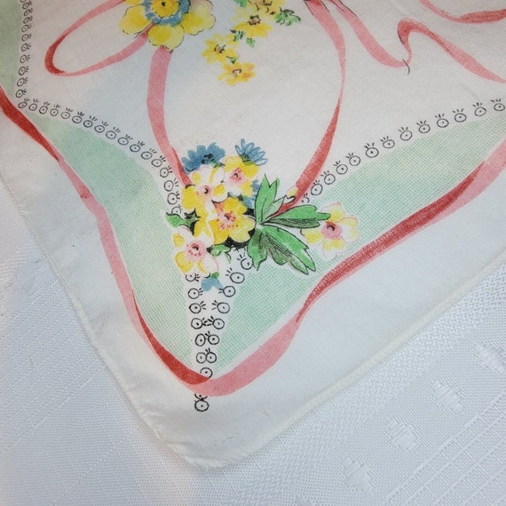 Vtg White Hankie Handkerchief Mint Green Border R… - image 4