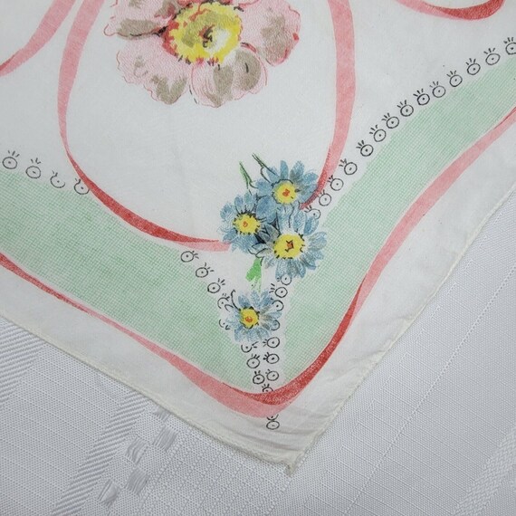 Vtg White Hankie Handkerchief Mint Green Border R… - image 5