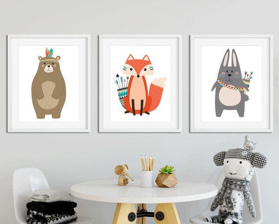 Woodland Animal prints//Nursery wall prints,Tribal wall prints,Boys wall prints